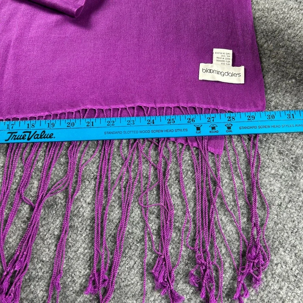 Bloomingdales Purple Silk Cashmere Blend Fringe Wrap Shawl Scarf